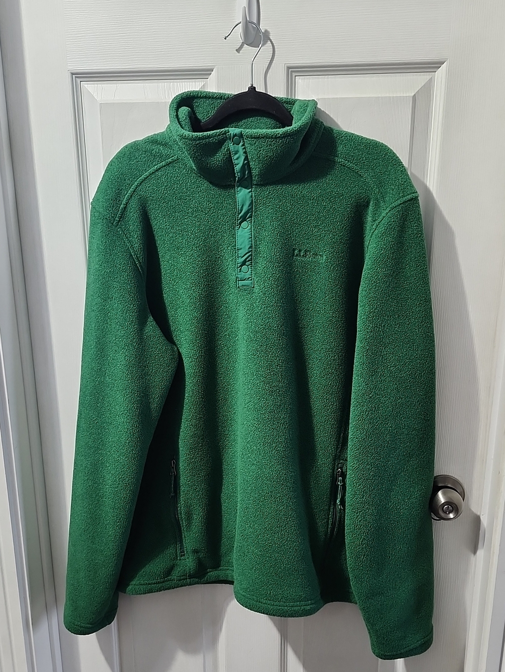 L.L.BEAN XL TALL GREEN FLEECE POLARTEC 1/4 SNAP NECK Pockets